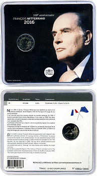 Франция 2 евро 2016 100 лет со дня рождения Франсуа Миттерана, буклет, пластик, запайка KM 2281 биметалл BUNC 966-6-2