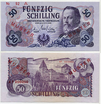 АВСТРИЯ 50 ШИЛЛИНГОВ 1962 (1963) ОБРАЗЕЦ - SPECIMENT бумага UNC (ПРЕСС) 000-000-00