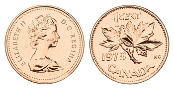 Канада 1 цент 1979 год-тип, Елизавета II (1952-2022), кленовый лист KM 59.2 бронза PROOF-LIKE (BU) 4685-835