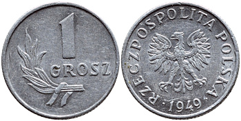 ПОЛЬША 1 ГРОШ 1949 KM 39 алюминий 26-467