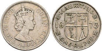 Маврикий 1 рупия 1975 Елизавета II (1952-) KM 35.1 медно-никель    4599-1035