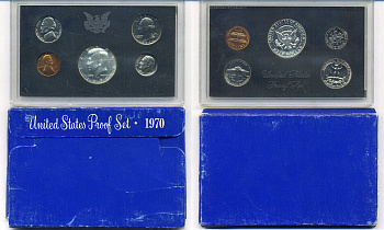 США годовой набор из 5 монет (1, 5, 10, 25 и 50 центов) 1970 в оригинальной упаковке KM PS129 (164a, A192, 195a, 201 и 202a) PROOF 8-2-02-18
