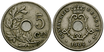 Бельгия 5 сантимов 1904 Belgie KM 55 медно-никель 4173-118