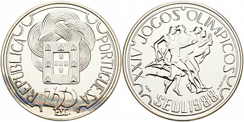 Португалия 250 эскудо 1988 XXIV Олимпийские игры в Сеуле 1988 года, бегуны KM 643a серебро UNC 1081-4-22