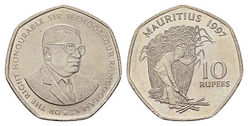 Маврикий 10 рупий 1997 KM 61 медно-никель UNC 25-1127