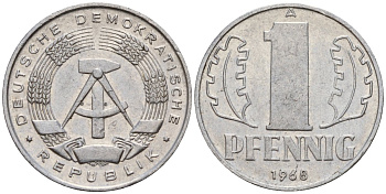 ГДР 1 пфенниг 1968 A KM 8.1 алюминий 100-1033