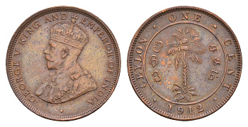 Цейлон 1 цент 1912 Георг V (1910-1936) KM 107 медь    4658-1111