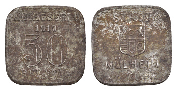 Мюльхайм-на-Руре 50 пфеннигов 1919 Funck 344.4, Men18 21515.3 железо 4643-917
