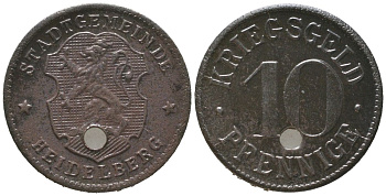 Гейдельберг (Баден) 10 пфеннигов 1917 Funck 203.1 железо 4585-754