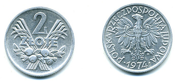 ПОЛЬША 2 ЗЛОТЫХ 1974 MW KM 46 алюминий 59-1446