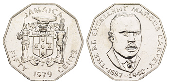 Ямайка 50 центов 1979 Маркус Гаврей (1887-1940) KM 70 медно-никель BU 91-1023
