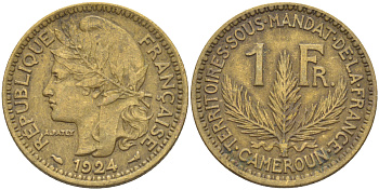 Французский Камерун 1 франк 1924 (а), монетный двор Париж KM 2 алюминиевая бронза 29-212