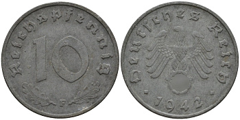 Германия 10 рейхспфеннигов 1942 F KM 101, J.371 цинк 4151-212