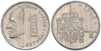Испания 1 песета 1996 M, Хуан Карлос I (1975-2014) KM 832 алюминий 4602-1166