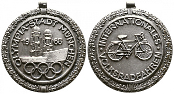 ГЕРМАНИЯ МЕДАЛЬ 1968 ОЛИМПИЙСКИЙ ГОРОД МЮНХЕН, ВЕЛОСИПЕД НАРОДНЫЙ ТРАНСПОРТ, С УШКОМ, ДИАМЕТР 31,5 мм. 1079-2-61