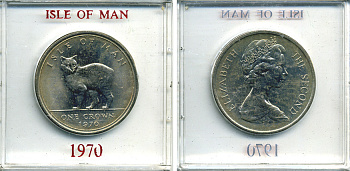 Остров Мэн 1 крона 1970 кошка Мэна, в оригинальной пластиковой коробке KM 18 медно-никель UNC 6-6-1-46