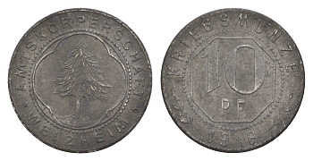 Вельцхайм 10 пфеннигов 1918 Funck 593.2, Men05 26523.2, Men18 33344.2 железо 4448-935