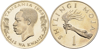 Танзания 1 шиллинг 1966 KM 4 медно-никель PROOF 11-080-33