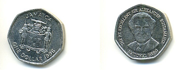 Ямайка 1 доллар 1996 Александр Бустаманте KM 164 никелированная сталь 4364-143