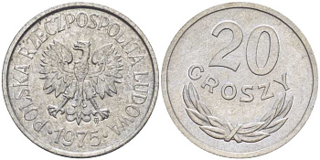 ПОЛЬША 20 ГРОШЕЙ 1975 MW KM А47 алюминий UNC 201-462
