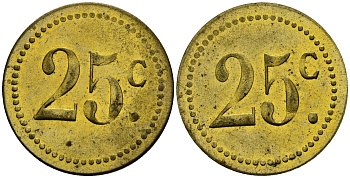Франция 25†сантимов XIX-XX век ресторанный жетон латунь 4166-1113