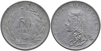 Турция 50 курушей 1972 Анатолийская невеста KM 899 нержавеющая сталь 4541-726