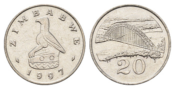 Зимбабве 20 центов 1997 мост Бирченоу KM 4 медно-никель aUNC 4700-1133