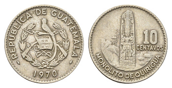 Гватемала 10 сентаво 1970 KM 267 медно-никель 4669-1153