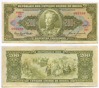 БРАЗИЛИЯ 200 КРУЗЕЙРО 1960 ESTAMPA 2A, СЕРИЯ 84А Pick 163 бумага UNC (ПРЕСС) 8595-26-1-2