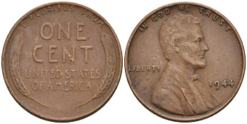 США 1 цент 1944 Линкольн KM А132 медь цинк 4115-768