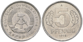 ГДР 5 пфеннигов 1978 A алюминий 4615-1266