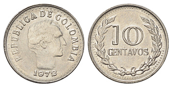 Колумбия 10 сентаво 1972 KM 253 сталь плакированная никелем 4181-111