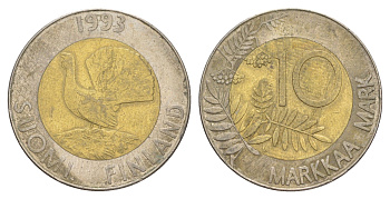 Финляндия 10 марок 1993 KM 77 биметалл 4648-635