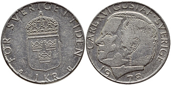 Швеция 1 крона 1978 Карл XVI Густав (1973- ) KM 852 медь плакированная медно-никелем 3999-226