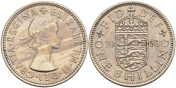 Великобритания 1 шиллинг 1962 Елизавета II (1952-2022), Английский герб KM 904, Spink 4147 медно-никель 4153-922