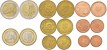 Нидерланды евронабор из 8 монет 2000 1, 2, 5, 10, 20, 50 евроцентов, 1 и 2 евро KM 210, 211, 212, 247, 248, 249, 250, 251 UNC N6-39