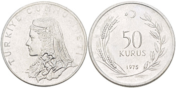 Турция 50 курушей 1975 Анатолийская невеста KM 899 нержавеющая сталь 4541-1241