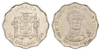 Ямайка 10 долларов 1999 KM 181 сталь плакированная никелем 4641-825