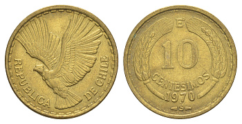 Чили 10 сентесимо 1970 KM 191 алюминиевая бронза aUNC 4620-123