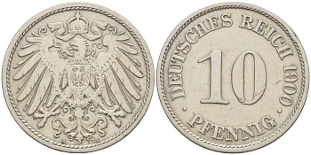 Германия 10 пфеннигов 1900 A KM 12, J.13 медно-никель 4516-725