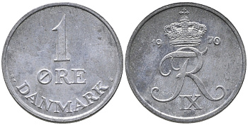 ДАНИЯ 1 ЭРЕ 1970 C; S, ФРЕДЕРИК IX (1947-1972) KM 839.2 цинк 100-668