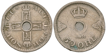Норвегия 50 эре 1926 Хокон VII (1905-1957) KM 386 медно-никель 4615-359