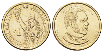 США 1 доллар 2012 Президент США - Честер Алан Артур (1881–1885) KM 524 медь с марганцево-латунным покрытием UNC 4699-926