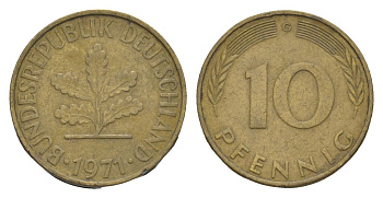 ФРГ 10 пфеннигов 1971 G KM 108, J. 383 сталь плакированная латунью 4630-1262
