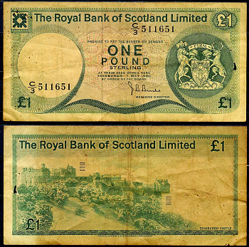 Шотландия 1 фунт 1980 редкий год Pick 336 a бумага 7222-15-3-2