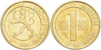 Финляндия 1 марка 1996 M KM 76 алюминиевая бронза 4556-516