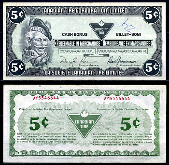 Канада купон на 5 центов 1987 Canadian Tire бумага 2195-22-2-2