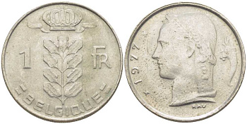 Бельгия 1 франк 1977 Belgique, Бодуэн I (1951-1993) KM 142.1 медно-никель 119-522