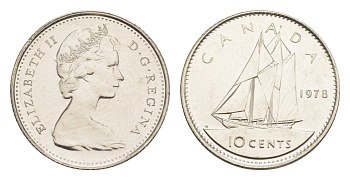 Канада 10 центов 1978 Елизавета II (1952-2022), парусник KM 77 никель UNC 4639-638