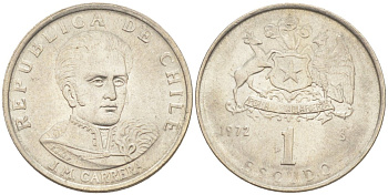 Чили 1 эскудо 1972 Хосе Мигель Каррера KM 197 медно-никель 187-361